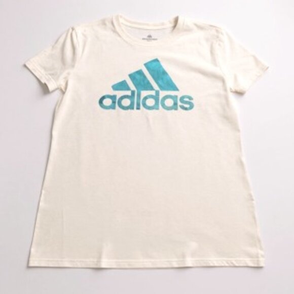 Adidas Women’s White Graphic Logo T-Shirt Size Large - Picture 1 of 8